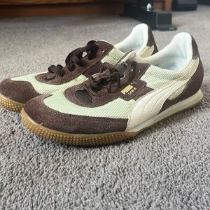 Brown, Green, and White Puma Lab II Sneakers